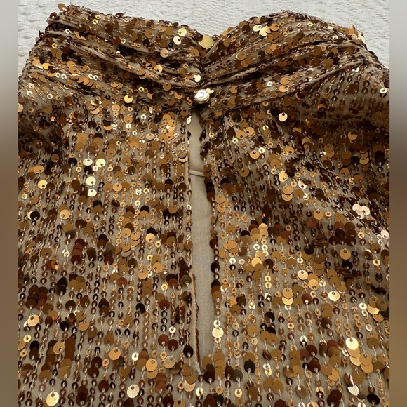 ANN TAYLOR Women's XL Gold Sequin Mock Neck Blouse - Picture 5 of 9